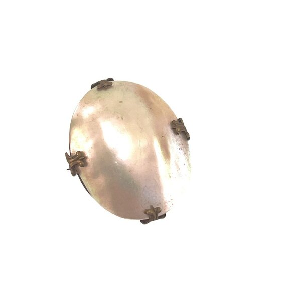 Vintage Victorian Mother Of Pearl Oval Ornate Brooch Brass Detailing - Picture 2 of 5